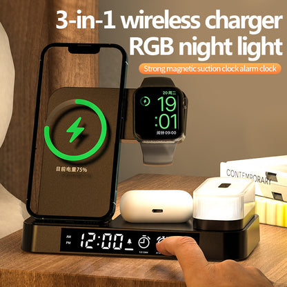 3-in-1 Wireless Charger Station with Alarm Clock