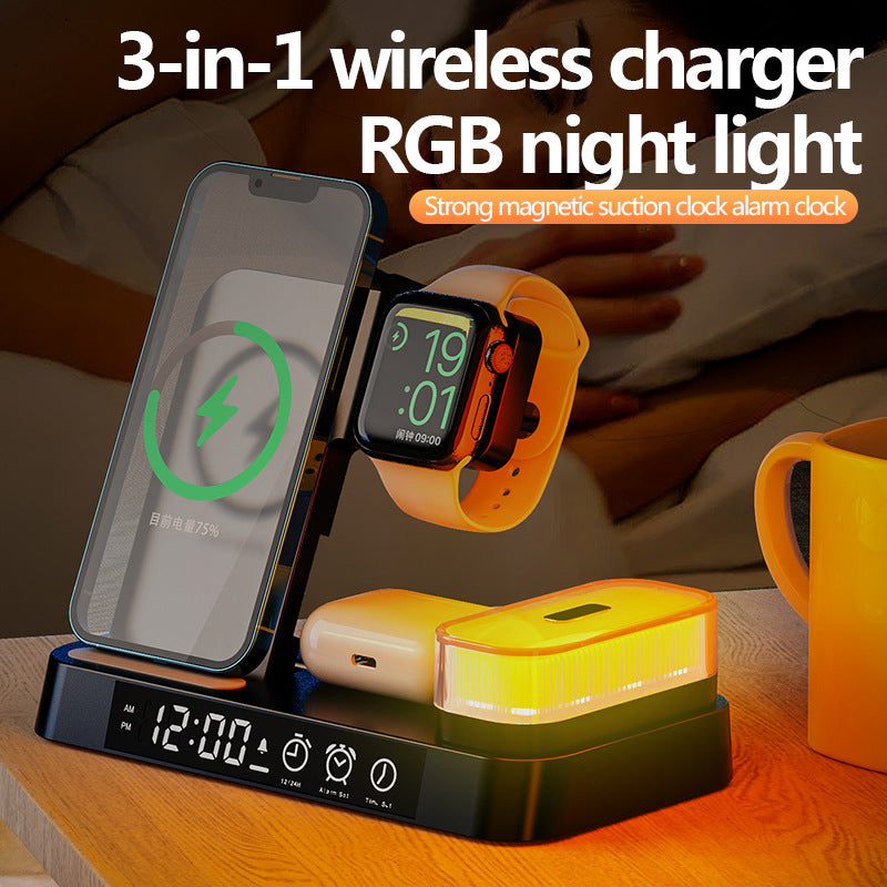 3-in-1 Wireless Charger Station with Alarm Clock