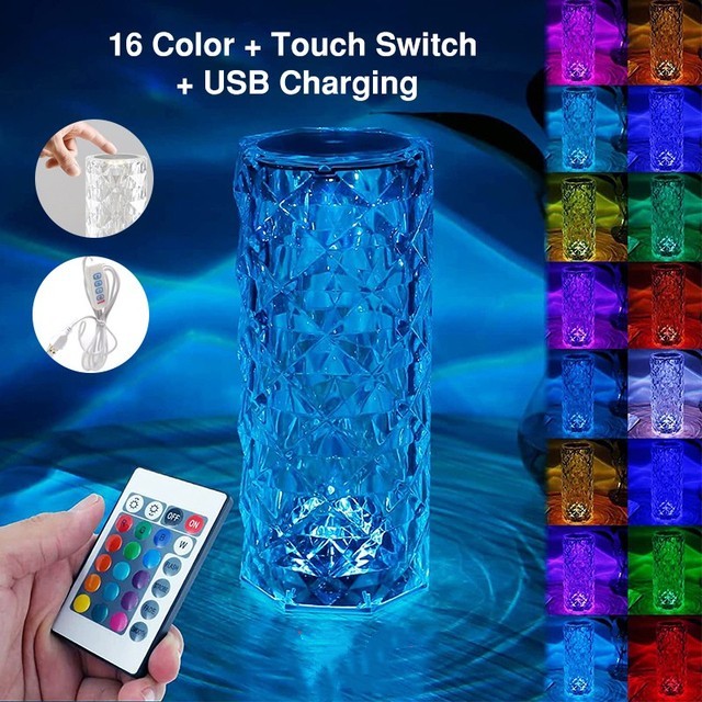 16 Colors LED Crystal Lamp Rose Light